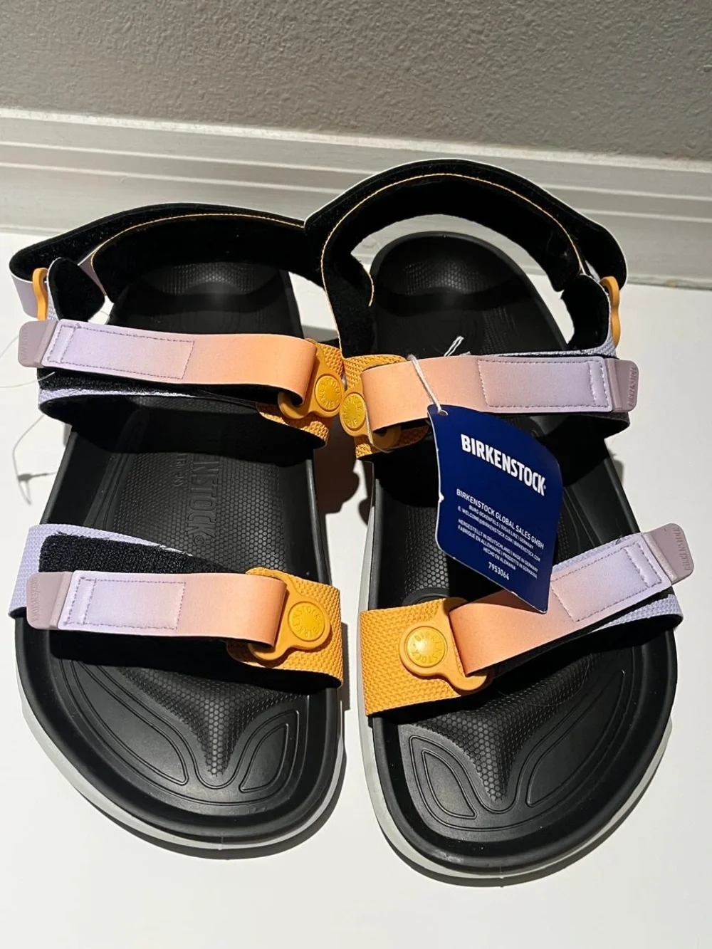 Birkenstock Black Footbed Sandal with Peach & Lavender Gradient Straps